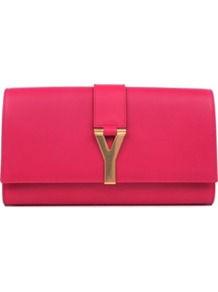 Chyc Leather Clutch - predominant colour: hot pink; occasions: casual, evening, occasion; style: clutch; length: hand carry; size: small; material: leather; pattern: plain; finish: plain; embellishment: chain/metal