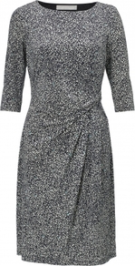 Etienne Dress - style: shift; neckline: round neck; waist detail: structured pleats at waist; predominant colour: charcoal; occasions: evening, work; length: just above the knee; fit: body skimming; fibres: polyester/polyamide - stretch; sleeve length: half sleeve; sleeve style: standard; pattern type: fabric; pattern size: light/subtle; pattern: patterned/print; texture group: jersey - stretchy/drapey