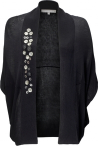 Roma Cardigan - sleeve style: dolman/batwing; pattern: plain; length: below the bottom; neckline: collarless open; style: open front; predominant colour: navy; occasions: casual, work; fibres: viscose/rayon - 100%; fit: loose; sleeve length: half sleeve; texture group: knits/crochet; pattern type: knitted - fine stitch; embellishment: beading
