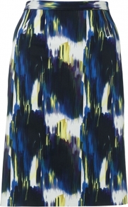 Cannes Skirt - style: pencil; fit: tailored/fitted; hip detail: fitted at hip; waist: mid/regular rise; secondary colour: white; predominant colour: navy; occasions: evening, work, occasion, holiday; length: on the knee; fibres: cotton - 100%; waist detail: narrow waistband; texture group: cotton feel fabrics; trends: statement prints, modern geometrics; pattern type: fabric; pattern size: big & busy; pattern: patterned/print