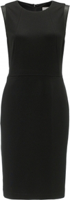 Carine Dress - style: shift; fit: tailored/fitted; pattern: plain; sleeve style: sleeveless; shoulder detail: contrast pattern/fabric at shoulder; predominant colour: black; occasions: evening, work, occasion; length: on the knee; fibres: viscose/rayon - stretch; neckline: crew; sleeve length: sleeveless; pattern type: fabric; texture group: jersey - stretchy/drapey