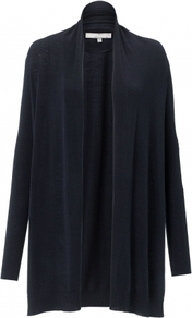 Ava Cardigan - pattern: plain; neckline: collarless open; style: open front; predominant colour: navy; occasions: casual, work; fibres: wool - mix; fit: loose; length: mid thigh; sleeve length: long sleeve; sleeve style: standard; texture group: knits/crochet; pattern type: knitted - fine stitch