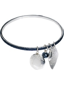 Glitter Charm Bangle - predominant colour: silver; occasions: casual, evening, work, holiday; style: bangle; size: standard; material: chain/metal; finish: metallic; embellishment: jewels