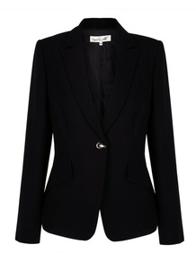 Roma Jacket, Black - pattern: plain; style: single breasted blazer; hip detail: front pockets at hip; collar: standard lapel/rever collar; predominant colour: black; occasions: evening, work; length: standard; fit: tailored/fitted; fibres: polyester/polyamide - 100%; waist detail: fitted waist; sleeve length: long sleeve; sleeve style: standard; texture group: crepes; collar break: medium; pattern type: fabric