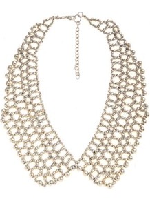Gold Woven Bead Collar Necklace - secondary colour: silver; predominant colour: gold; occasions: evening, occasion, holiday; style: choker/collar; length: short; size: large/oversized; material: chain/metal; trends: metallics; finish: metallic; embellishment: crystals