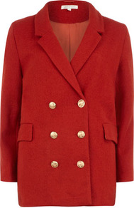 Rust Boyfriend Fit Blazer - pattern: plain; style: double breasted blazer; length: below the bottom; collar: standard lapel/rever collar; predominant colour: terracotta; occasions: casual; fit: tailored/fitted; fibres: viscose/rayon - stretch; sleeve length: long sleeve; sleeve style: standard; collar break: medium; pattern type: fabric; texture group: other - bulky/heavy