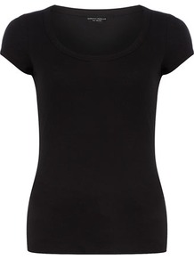 Black Scoop Neck Tee - sleeve style: capped; pattern: plain; style: t-shirt; predominant colour: black; occasions: casual, holiday; length: standard; neckline: scoop; fibres: cotton - 100%; fit: body skimming; sleeve length: short sleeve; texture group: cotton feel fabrics; pattern type: fabric