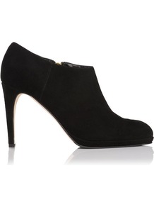 Dori Platform Suede Ankle Boot Black - predominant colour: black; occasions: casual, evening, work; material: suede; heel height: high; heel: banana; toe: pointed toe; boot length: shoe boot; style: standard; finish: plain; pattern: plain