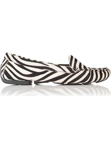 Gale Hair Calf Leather Driving Shoe Print Zebra - secondary colour: white; occasions: casual, evening, work, holiday; material: leather; heel height: flat; toe: round toe; style: loafers; predominant colour: monochrome; finish: plain; pattern: animal print