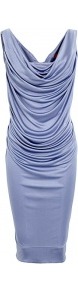 Water Shine Jersey Dress - style: shift; neckline: cowl/draped neck; pattern: plain; sleeve style: sleeveless; back detail: low cut/open back; waist detail: twist front waist detail/nipped in at waist on one side/soft pleats/draping/ruching/gathering waist detail; bust detail: ruching/gathering/draping/layers/pintuck pleats at bust; predominant colour: pale blue; occasions: evening, occasion; length: just above the knee; fit: body skimming; fibres: polyester/polyamide - stretch; hip detail: soft pleats at hip/draping at hip/flared at hip; sleeve length: sleeveless; texture group: jersey - clingy; pattern type: fabric