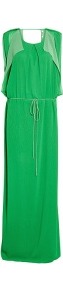 Marnay Contrast Maxi Dress - neckline: round neck; fit: loose; pattern: plain; sleeve style: sleeveless; style: maxi dress; back detail: low cut/open back; waist detail: belted waist/tie at waist/drawstring; predominant colour: emerald green; occasions: evening, occasion, holiday; length: floor length; fibres: polyester/polyamide - 100%; sleeve length: sleeveless; pattern type: fabric; texture group: other - light to midweight