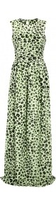 Leopard Print Cotton Maxi Dress - neckline: round neck; sleeve style: sleeveless; style: maxi dress; predominant colour: pistachio; secondary colour: black; occasions: evening, occasion; length: floor length; fit: fitted at waist & bust; fibres: cotton - mix; sleeve length: sleeveless; texture group: cotton feel fabrics; trends: volume; pattern type: fabric; pattern size: standard; pattern: animal print
