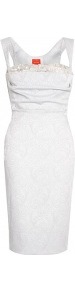 Elisabeth Evening Jacquard Sequin Dress Vivienne Westwood - style: shift; fit: tailored/fitted; sleeve style: sleeveless; bust detail: ruching/gathering/draping/layers/pintuck pleats at bust; predominant colour: light grey; occasions: evening, occasion; length: just above the knee; fibres: polyester/polyamide - stretch; sleeve length: sleeveless; neckline: low square neck; pattern type: fabric; pattern: patterned/print; texture group: brocade/jacquard; embellishment: sequins