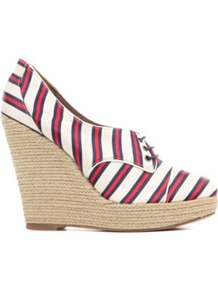 Oxford Canvas Wedges - secondary colour: ivory; predominant colour: true red; occasions: casual, holiday; material: fabric; heel: wedge; toe: round toe; style: courts; trends: striking stripes; finish: plain; pattern: striped; heel height: very high
