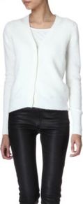 Lesley Angora Cardigan - neckline: v-neck; pattern: plain; hip detail: fitted at hip; bust detail: buttons at bust (in middle at breastbone)/zip detail at bust; predominant colour: white; occasions: casual, evening, work, holiday; length: standard; style: standard; fibres: wool - mix; fit: standard fit; sleeve length: long sleeve; sleeve style: standard; texture group: knits/crochet; pattern type: knitted - fine stitch