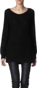 Nima Linen Jumper - neckline: scoop neck; pattern: plain; length: below the bottom; style: standard; predominant colour: black; occasions: casual, evening; fibres: linen - 100%; fit: loose; sleeve length: long sleeve; sleeve style: standard; texture group: knits/crochet; pattern type: knitted - fine stitch