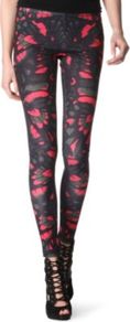 Printed Leggings - style: leggings; waist detail: elasticated waist; waist: low rise; predominant colour: hot pink; secondary colour: black; occasions: casual, evening; length: ankle length; fibres: polyester/polyamide - stretch; texture group: jersey - clingy; trends: statement prints; fit: skinny/tight leg; pattern type: fabric; pattern size: big & busy; pattern: patterned/print