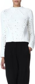 Chunky Jumper - pattern: plain; length: cropped; style: standard; back detail: contrast pattern/fabric at back; predominant colour: white; occasions: casual, evening, work, holiday; fibres: cotton - mix; fit: standard fit; neckline: crew; bust detail: contrast pattern/fabric/detail at bust; sleeve length: long sleeve; sleeve style: standard; texture group: knits/crochet; pattern type: knitted - big stitch; pattern size: light/subtle