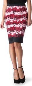 Queenie Rae Pencil Skirt - style: pencil; fit: tailored/fitted; waist: mid/regular rise; secondary colour: blush; predominant colour: true red; occasions: evening, work, occasion; length: on the knee; fibres: cotton - stretch; trends: statement prints; pattern type: fabric; pattern size: standard; pattern: patterned/print; texture group: other - light to midweight