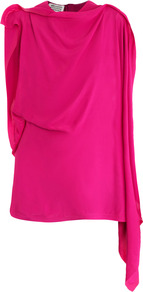 Draped Top - pattern: plain; sleeve style: sleeveless; predominant colour: hot pink; occasions: casual, evening, work, occasion, holiday; length: standard; style: top; fibres: viscose/rayon - 100%; fit: straight cut; neckline: crew; shoulder detail: flat/draping pleats/ruching/gathering at shoulder; sleeve length: sleeveless; bust detail: tiers/frills/bulky drapes/pleats; pattern type: knitted - big stitch; texture group: other - light to midweight