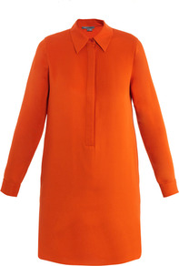 Silk Shirtdress - style: shirt; length: mid thigh; neckline: shirt collar/peter pan/zip with opening; pattern: plain; predominant colour: bright orange; occasions: casual, work; fit: straight cut; fibres: silk - 100%; sleeve length: long sleeve; sleeve style: standard; texture group: silky - light; pattern type: fabric