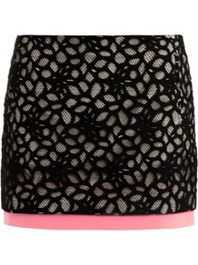 Elley Mini Skirt - length: mini; pattern: plain; waist: mid/regular rise; secondary colour: pink; predominant colour: black; occasions: evening, holiday; style: mini skirt; fibres: cotton - mix; texture group: lace; fit: straight cut; pattern type: fabric; pattern size: big & busy