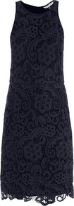 Lace Sleeveless Dress - style: shift; neckline: round neck; pattern: plain; sleeve style: sleeveless; back detail: contrast pattern/fabric at back; predominant colour: navy; occasions: evening, work, occasion, holiday; length: just above the knee; fit: body skimming; fibres: cotton - mix; sleeve length: sleeveless; texture group: lace; pattern type: fabric; embellishment: lace