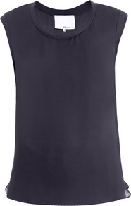 Silk Muscle Tee Blouse - neckline: round neck; sleeve style: capped; pattern: plain; predominant colour: navy; occasions: casual, work; length: standard; style: top; fibres: silk - 100%; fit: straight cut; sleeve length: sleeveless; texture group: sheer fabrics/chiffon/organza etc.; pattern type: fabric