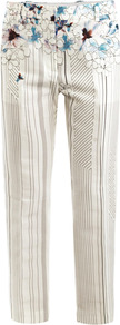 Watercolour Floral Trousers - pocket detail: small back pockets, pockets at the sides; waist: mid/regular rise; predominant colour: white; secondary colour: turquoise; occasions: casual, evening, holiday; length: ankle length; fibres: silk - mix; trends: striking stripes, high impact florals; fit: slim leg; pattern type: fabric; pattern size: light/subtle; pattern: florals; texture group: other - light to midweight; style: standard