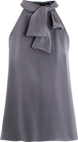 Neck Tie Top - pattern: plain; sleeve style: sleeveless; neckline: pussy bow; back detail: racer back/sports back; predominant colour: mid grey; occasions: evening, work, holiday; length: standard; style: top; fit: straight cut; sleeve length: sleeveless; texture group: silky - light; pattern type: fabric; fibres: silk - stretch