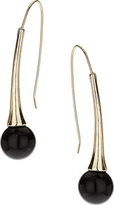 Bead Drop Earrings - secondary colour: gold; predominant colour: black; occasions: casual, evening, work, occasion, holiday; style: drop; length: mid; size: small; material: chain/metal; fastening: pierced; trends: metallics; finish: plain; embellishment: beading