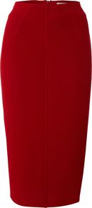 Bedford Ponte Skirt, Red - pattern: plain; style: pencil; fit: tailored/fitted; waist: mid/regular rise; predominant colour: burgundy; occasions: evening, work, occasion; length: on the knee; fibres: polyester/polyamide - stretch; pattern type: fabric; texture group: other - light to midweight