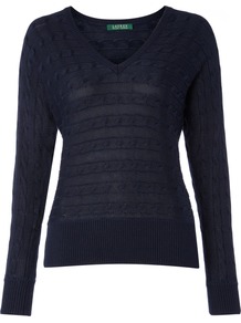 Cable Knit V Neck Jumper, Navy - neckline: v-neck; pattern: plain; style: standard; predominant colour: navy; occasions: casual, work; length: standard; fibres: cotton - 100%; fit: standard fit; sleeve length: long sleeve; sleeve style: standard; texture group: knits/crochet; pattern type: knitted - fine stitch; pattern size: standard