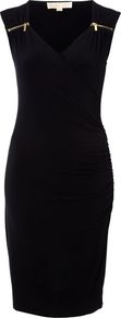 Sleeveless Sweetheart Rouched Dress, Navy - style: shift; neckline: v-neck; fit: tailored/fitted; pattern: plain; sleeve style: sleeveless; bust detail: added detail/embellishment at bust; waist detail: twist front waist detail/nipped in at waist on one side/soft pleats/draping/ruching/gathering waist detail; predominant colour: navy; occasions: evening, work; length: just above the knee; fibres: polyester/polyamide - stretch; shoulder detail: added shoulder detail; sleeve length: sleeveless; trends: glamorous day shifts; pattern type: fabric; texture group: jersey - stretchy/drapey
