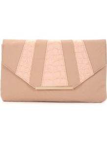 Shell Pink Croc Panel Envelope Clutch - predominant colour: nude; occasions: evening, occasion; type of pattern: standard; style: clutch; length: hand carry; size: small; material: faux leather; pattern: striped; finish: plain
