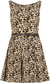 Snow Leopard Belt Dress - length: mini; sleeve style: sleeveless; waist detail: belted waist/tie at waist/drawstring; secondary colour: ivory; predominant colour: black; occasions: casual, evening, holiday; fit: fitted at waist & bust; style: fit & flare; neckline: scoop; fibres: polyester/polyamide - 100%; hip detail: soft pleats at hip/draping at hip/flared at hip; sleeve length: sleeveless; pattern type: fabric; pattern size: big & busy; pattern: animal print; texture group: other - light to midweight