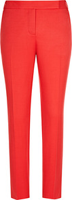 Joanna Kiv Straight Leg Trousers - pattern: plain; pocket detail: small back pockets, pockets at the sides; waist: mid/regular rise; predominant colour: coral; occasions: evening, work; length: ankle length; fibres: cotton - mix; waist detail: narrow waistband; fit: straight leg; pattern type: fabric; texture group: other - light to midweight; style: standard