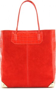 Prisma Leather And Suede Tote - predominant colour: bright orange; occasions: casual, holiday; type of pattern: standard; style: tote; length: handle; size: oversized; material: suede; pattern: plain; trends: fluorescent; finish: plain; embellishment: chain/metal