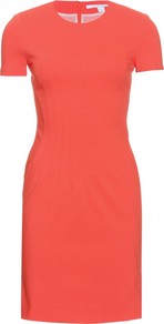 Yazmine Dress With Paneled Waistline - style: shift; length: mini; fit: tailored/fitted; pattern: plain; predominant colour: coral; occasions: evening, work, occasion; fibres: polyester/polyamide - stretch; neckline: crew; sleeve length: short sleeve; sleeve style: standard; pattern type: fabric; texture group: jersey - stretchy/drapey
