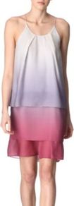 Satya Dégradé Dress - sleeve style: spaghetti straps; fit: loose; pattern: tie dye; bust detail: ruching/gathering/draping/layers/pintuck pleats at bust; secondary colour: magenta; occasions: casual, evening, occasion, holiday; length: just above the knee; style: slip dress; neckline: scoop; fibres: polyester/polyamide - 100%; back detail: keyhole/peephole detail at back; predominant colour: multicoloured; sleeve length: sleeveless; texture group: crepes; hip detail: ruffles/tiers/tie detail at hip; pattern type: fabric