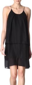 Satya Dress - sleeve style: spaghetti straps; fit: loose; pattern: plain; bust detail: ruching/gathering/draping/layers/pintuck pleats at bust; predominant colour: black; occasions: casual, evening, occasion, holiday; length: just above the knee; style: slip dress; neckline: scoop; fibres: polyester/polyamide - 100%; back detail: keyhole/peephole detail at back; sleeve length: sleeveless; texture group: crepes; hip detail: ruffles/tiers/tie detail at hip; pattern type: fabric