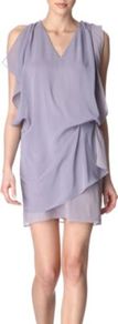 Mallory Dress - style: shift; length: mid thigh; neckline: v-neck; fit: loose; pattern: plain; sleeve style: asymmetric sleeve; shoulder detail: tiers/frills/ruffles; predominant colour: nude; occasions: evening, occasion, holiday; fibres: polyester/polyamide - 100%; hip detail: ruching/gathering at hip; back detail: keyhole/peephole detail at back; sleeve length: sleeveless; texture group: sheer fabrics/chiffon/organza etc.; pattern type: fabric