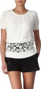 Lover Boy Crochet Jumper - neckline: round neck; style: standard; predominant colour: white; occasions: casual, work, holiday; length: standard; fibres: cotton - stretch; fit: standard fit; sleeve length: short sleeve; sleeve style: standard; texture group: knits/crochet; pattern type: knitted - other; pattern size: light/subtle; pattern: florals