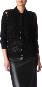 Lover Boy Crochet Cardigan - neckline: low v-neck; pattern: plain; hip detail: fitted at hip; shoulder detail: contrast pattern/fabric at shoulder; back detail: contrast pattern/fabric at back; predominant colour: black; occasions: casual, evening, work, occasion, holiday; length: standard; style: standard; fibres: cotton - stretch; fit: standard fit; bust detail: contrast pattern/fabric/detail at bust; sleeve length: long sleeve; sleeve style: standard; texture group: knits/crochet; pattern type: knitted - big stitch; pattern size: light/subtle