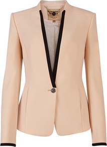 Ted Baker Teamo Contrast Trim Crepe Blazer - style: single breasted blazer; collar: shawl/waterfall; predominant colour: nude; secondary colour: black; occasions: evening, work, occasion; length: standard; fit: tailored/fitted; fibres: polyester/polyamide - 100%; back detail: back vent/flap at back; sleeve length: long sleeve; sleeve style: standard; texture group: crepes; collar break: low/open; pattern type: fabric; pattern size: light/subtle; pattern: colourblock