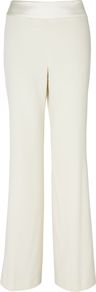 Satin Back Crepe Trousers, Ivory - length: standard; pattern: plain; waist detail: wide waistband/cummerbund; waist: mid/regular rise; predominant colour: ivory; occasions: casual, evening, occasion, holiday; fibres: polyester/polyamide - 100%; texture group: crepes; fit: wide leg; pattern type: fabric; style: standard