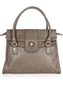 Scallop Lock Tote Bag - predominant colour: taupe; occasions: work; style: tote; length: handle; size: standard; material: faux leather; pattern: plain; finish: plain