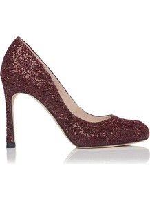 Dottie Platform Sequin Leather Shoe Red Bordeaux - predominant colour: burgundy; occasions: evening, occasion; material: leather; heel height: high; embellishment: glitter; heel: stiletto; toe: round toe; style: courts; trends: metallics; finish: metallic; pattern: plain