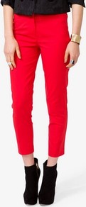 Paneled Dress Pants - pattern: plain; waist: mid/regular rise; predominant colour: true red; occasions: casual, evening; length: calf length; fibres: cotton - stretch; texture group: cotton feel fabrics; fit: slim leg; pattern type: fabric; style: standard