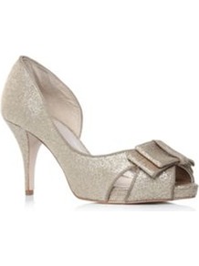 Haversham - predominant colour: silver; occasions: evening, occasion; material: fabric; heel height: high; embellishment: glitter; heel: stiletto; toe: open toe/peeptoe; style: courts; finish: metallic; pattern: plain